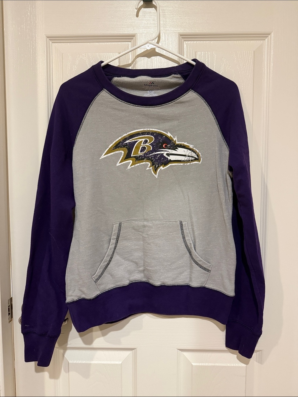 Gray and Purple Baltimore Ravens Raglan Crewneck Sweatshirt